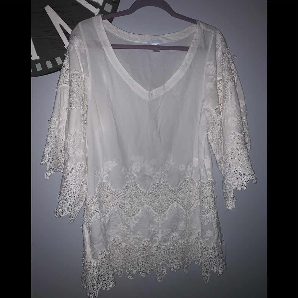 Eberjey white embroidered tunic top size small